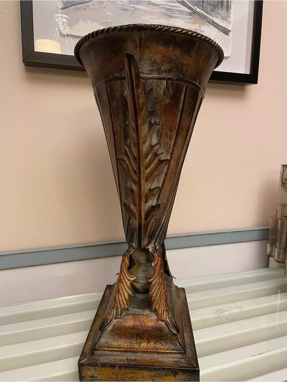 Vintage Vase decorative Lightweight Flared Ribbed body rustic Antique gold brown - Picture 6 of 9